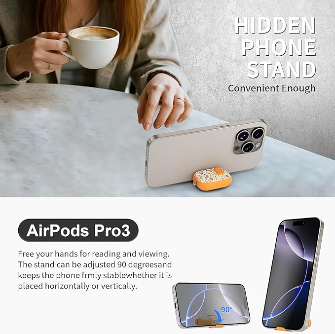 for AirPods Pro 3 Case(2025) with Secure Lock Clip and Phone Stand,Floral Girly Style Protective Cover with Cleaning Kit and Hand Strap for Apple AirPod Pro 3 Generation (Sunshine Petals)