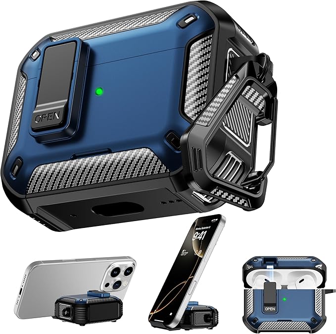 RFUNGUANGO Compatible AirPods Pro 2nd Generation Case with Phone Holder and Compatible Back Magnetic Suction Function, Suitable for AirPods Pro 2 Case, Blue