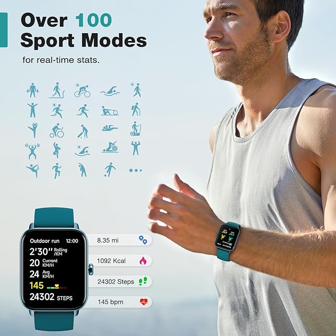 Fitpolo Smart Watch for Men Women,1.8” Touchscreen, Bluetooth Call, Alexa Built-in,24/7 Heart Rate,SpO2 Monitor,Step Counting,Sleep Tracking, IP68 Waterproof Fitness Tracker Watch for Android iPhone