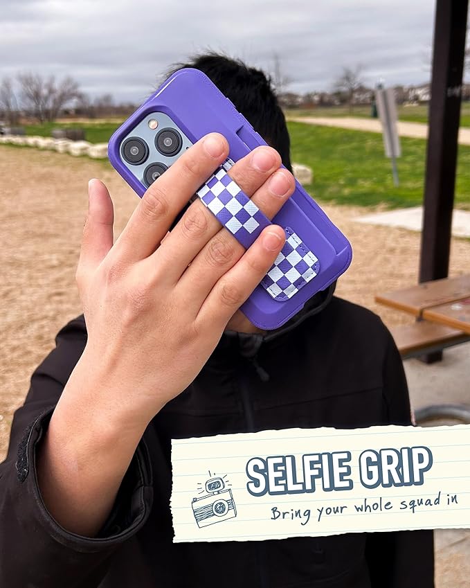 Smartish Phone Grip Loop - Prop Tart - Pop Out Finger Strap and Holder with Kick Stand [Compatible with All iPhone and Android Phones] - Checkerboard