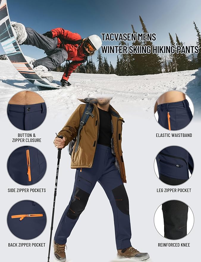 TACVASEN Men's Snow Ski Pants Fleece Lined Winter Pants for Men Water Resistant Thermal Snowboard Hiking Hunting Work