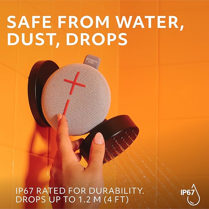 Ultimate Ears MINIROLL Ultra-Portable Waterproof Bluetooth Speaker, Big Bass, IP67 Dustproof, 131 ft (40 m) Range - Revive Grey