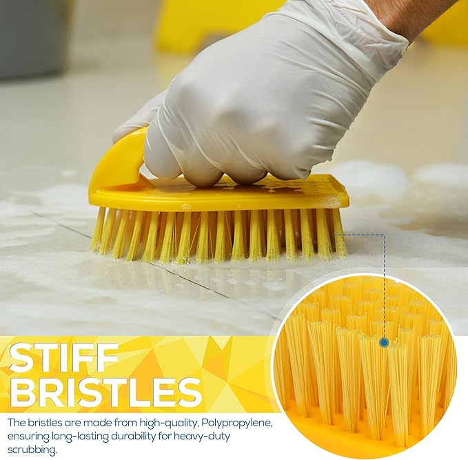 KLEEN HANDLER Iron Handle Scrub Brush for Household & Commercial Cleaning for Shower, Bathroom, Sink, Kitchen, Bathtub, Floor Scrubbing, 6 Pc - Yellow