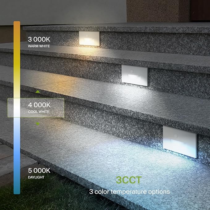 ASD LED Recessed Step Light Fixture, Outdoor & Indoor Stair Tread Lighting | 3CCT, Motion Sensor, Waterproof, ETL Listed | 3W 120LM 3000K-5000K 120V | Staircase Hardwired Illumination | White, 12 Pack