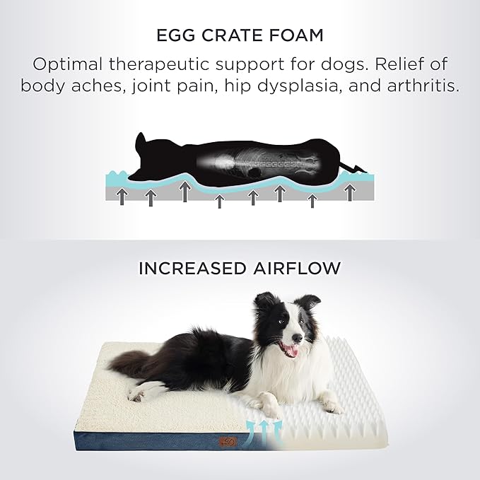 Bedsure XL Dog Bed for Crate - Large Orthopedic Waterproof Pet Beds with Removable Washable Cover, Egg Crate Foam Crate Mat, Suitable for Pet Up to 90 lbs
