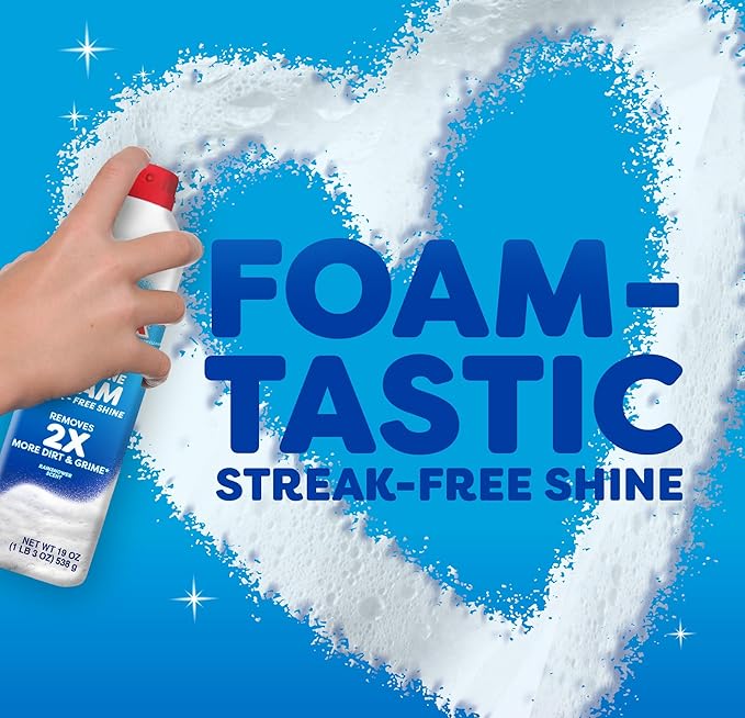 Windex Fast Shine Foam Glass Cleaner Supplies, No-Drip Window & Mirror Aerosol Spray, Streak-Free, Removes Fingerprints, Dust, & Dirt, 19 oz (Pack of 6)