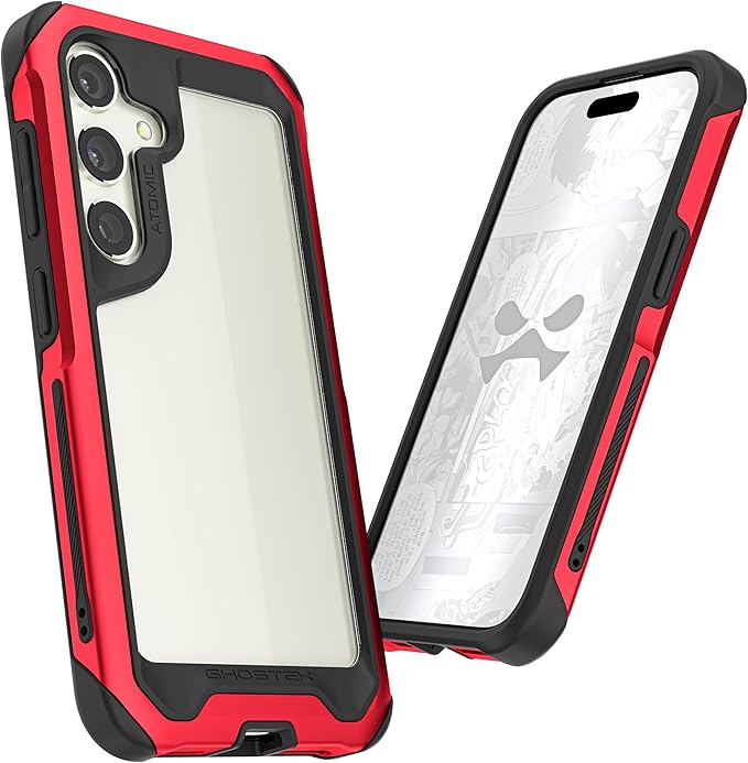 Ghostek Atomic Slim Galaxy S24 Case with Shockproof Military Grade Aluminum Bumper, Clear Back and Wireless Charging Compatible Phone Cover Designed for 2024 Samsung Galaxy S24 (6.2") (Red)