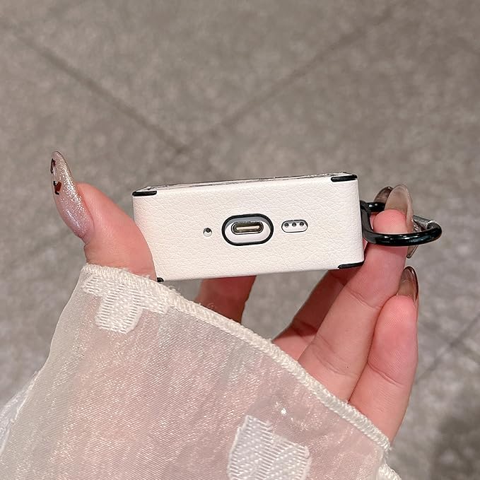 for AirPod Pro 3 Case 2025 for Women Girls Cute Flower Design with Keychain PU Leather Squre Shockproof Protective Cover Compatible with AirPods Pro 3rd Gen Case (Retro Rose White)