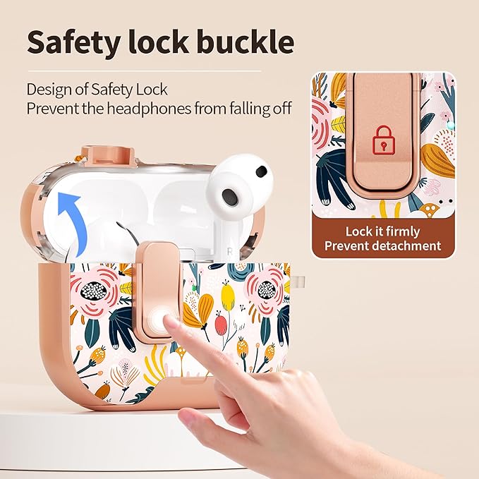 for AirPods Pro 3 Case(2025) with Secure Lock Clip and Phone Stand,Floral Girly Style Protective Cover with Cleaning Kit and Hand Strap for Apple AirPod Pro 3 Generation (Palm Petals)
