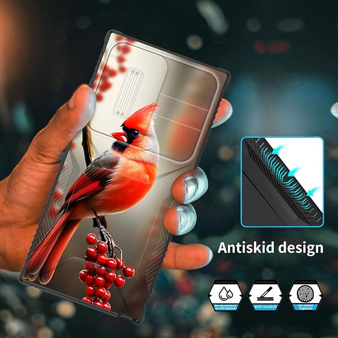 for Galaxy S26 Ultra Case Built in Slide Camera Lens Cover,Heavy Duty Shockproof Protection Dual Layer Case for Samsung Galaxy S26 Ultra 6.9" 2026,Red Cardinal Bird