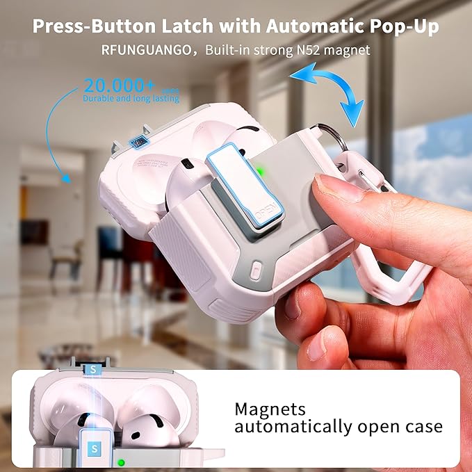 RFUNGUANGO for AirPods 4 Case, Compatible with AirPods 4th Generation Protective Case with Phone Stand & Cleaning Kit, Magnetic Automatic Lock, Compatible with MagSafe,Mint Green