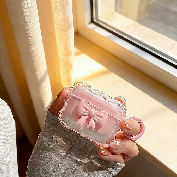 for Airpods Pro 3 Case 2025, Funny 3D Cartoon AirPods Pro 3rd Genaration Case,Floral Bow AirPods Case with Keychain • Cute Kawaii AirPod Cover Pink Bow Case for Women Girls