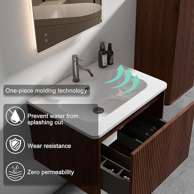 Bathroom Vanity with Sink,Large Storage Wall Mounted Floating Bathroom Vanity with Overflow for Modern Bathroom, One-Piece Sink Basin Minimalist Bathroom Sink Cabinet