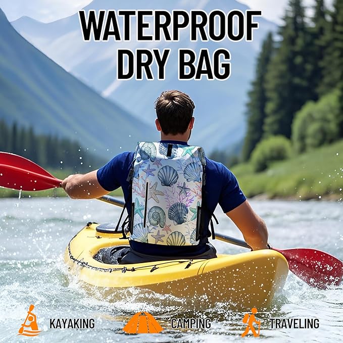 Waterproof Dry Bag Marine Dry Bags for Kayaking Hiking Sea Shell Coral Nautical Starfish Backpack Roll-Top Closure Bag - Backpack Waterproof Phone Case 5L