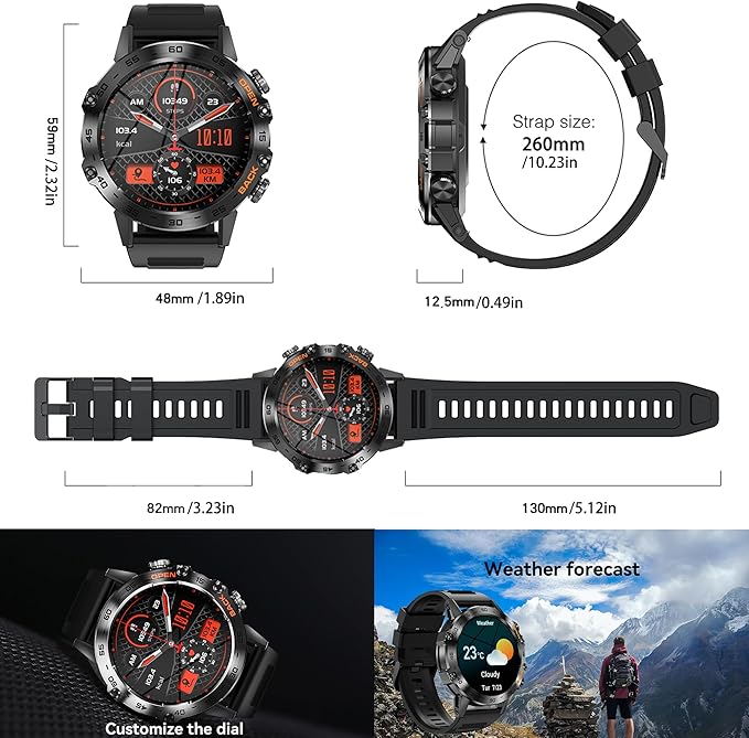 Military Smart Watch for Men(Answer/Dial Calls), Fitness Tracker for Android iPhone, 1.39" Activity Tracker with Heart Rate Sleep SpO2 Monitor, Calorie, 5ATM Waterproof Smartwatch, 3 Straps (Black)