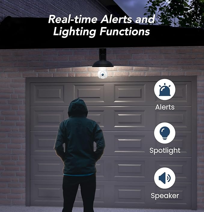 GNCC 2K Light Bulb Security Camera, 2.4GHz Only, 355° Wireless Outdoor Camera, Full-Color Night Vision, Motion Detection, Easy Install, Local & Cloud Storage Requires Subscription (2-Pack, White)
