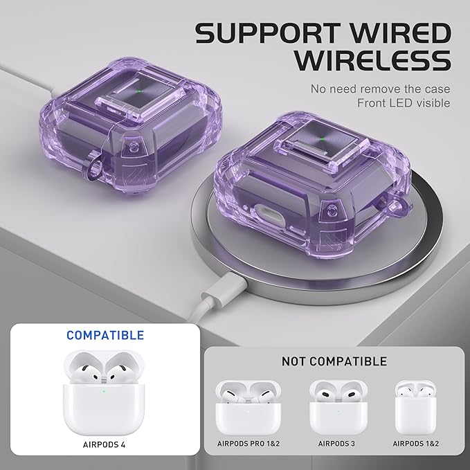 Valkit Compatible AirPods 4th Generation Case Cover, Soft TPU Airpods 4 Case with Cleaner Kit, Shockproof Protective Cases with Keychain for Apple AirPods 4 Gen Cases for Women Men(Lock Purple)