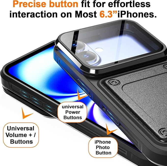AICase Waterproof Phone Case,Universal Self-Check Function Underwater Pouch Dry Bag Beach Floating Shower Snorkeling for iPhone 16/16pro/15/15pro/14/14pro/13/13pro/12/12pro,11pro/xs/x for 6.3" Black