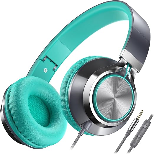 AILIHEN C8 Wired Headphones with Mic for Kids School,3.5mm Jack, Grey Mint