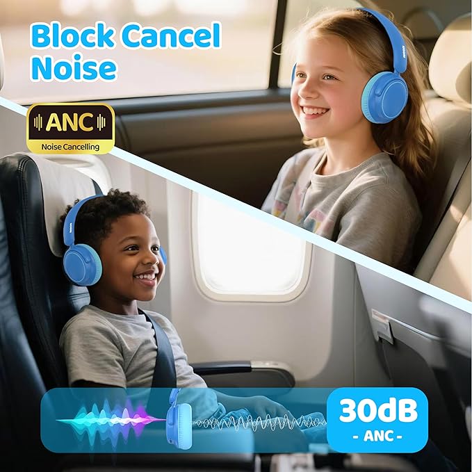 MIDOLA Kids Wireless Headphones Active Noise Cancelling Lightweight Bluetooth Headphone for Kid,Volume Limited 85/94dB Foldable Over-Ear Headset with Mic,68 Hours Playtime,for Toddler Child Blue