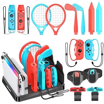 Switch Sports Accessories Kit with Storage Station - Compatible with Switch/OLED & Joy-con, Ideal for Family Sports Party Game Organization for Nintendo Switch Interactive Gaming Figures