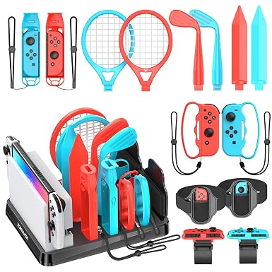 Switch Sports Accessories Kit with Storage Station - Compatible with Switch/OLED & Joy-con, Ideal for Family Sports Party Game Organization for Nintendo Switch Interactive Gaming Figures