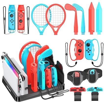 Switch Sports Accessories Kit with Storage Station - Compatible with Switch/OLED & Joy-con, Ideal for Family Sports Party Game Organization for Nintendo Switch Interactive Gaming Figures
