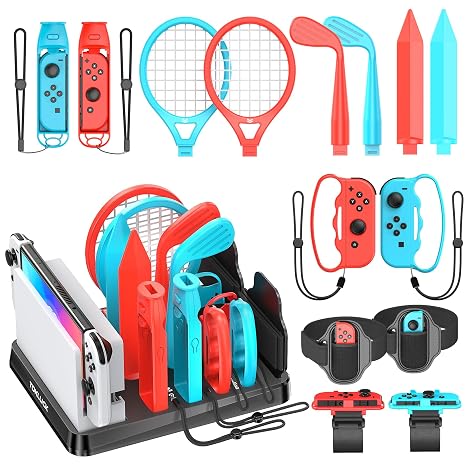Switch Sports Accessories Kit with Storage Station - Compatible with Switch/OLED & Joy-con, Ideal for Family Sports Party Game Organization for Nintendo Switch Interactive Gaming Figures