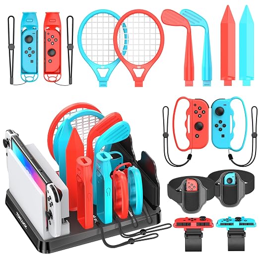 Switch Sports Accessories Kit with Storage Station - Compatible with Switch/OLED & Joy-con, Ideal for Family Sports Party Game Organization for Nintendo Switch Interactive Gaming Figures