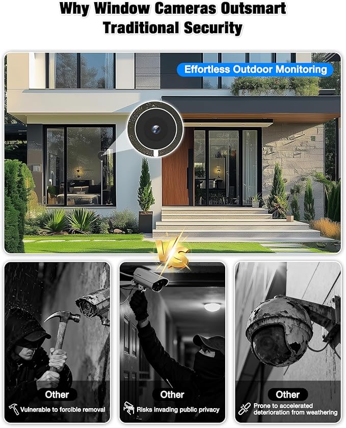 2K Window Camera for Home Security with Full Color Night Vision, 2.4GHz WiFi Indoor Security Cameras, Human & Motion Detection, 24/7 Monitoring, 2-Way Talk, Easy Install
