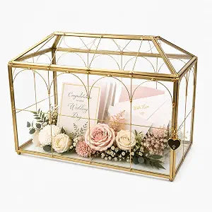 ZMG Glass Wedding Card Box With Slot And Heart Lock, Large 12.6 Inch