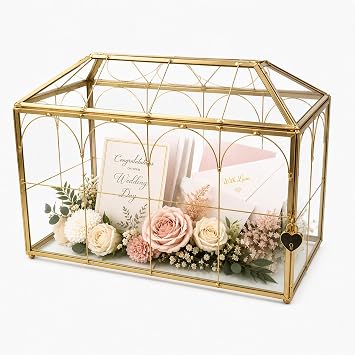 ZMG Glass Wedding Card Box With Slot And Heart Lock, Large 12.6 Inch