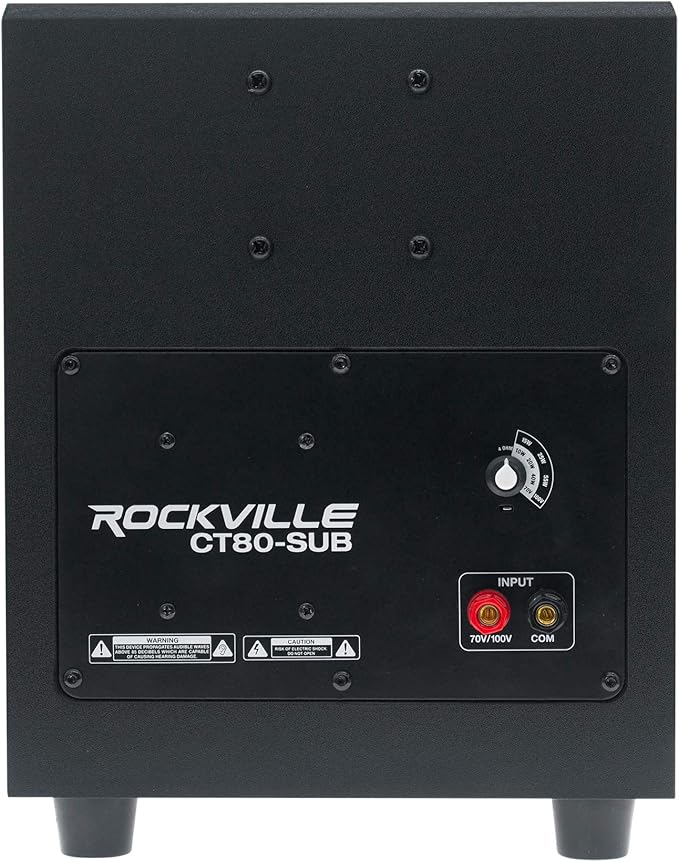 Rockville CT80 8" 70V Commercial Subwoofer, Wall-Mount Bracket, Deep Bass, Wide Frequency, Durable Build, for Restaurants and Conference Rooms
