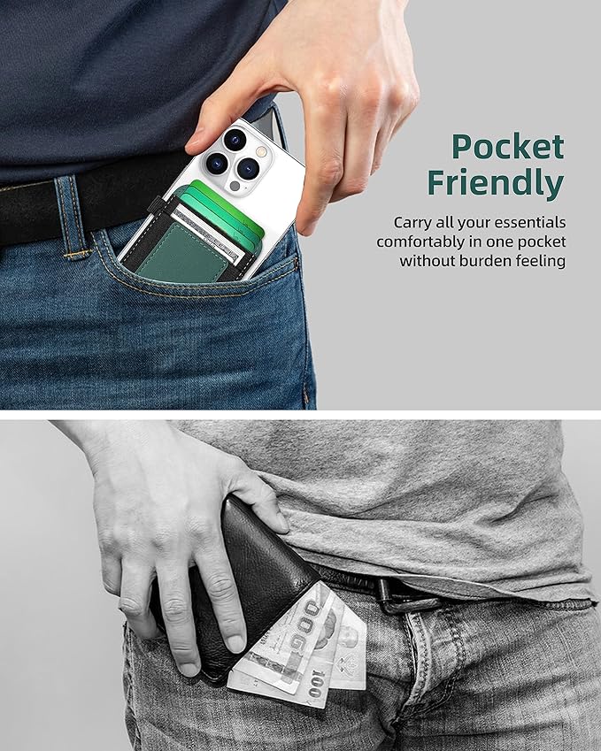 For Magsafe Wallet, Strongest Magnetic Wallet for iPhone 17/16/15/14/13/12 Series, for Magsafe Card Holder with 2 Card Slots, Magnetic Card Holder, RFID Blocking, Vegan Leather, Hold 7 Cards, Green