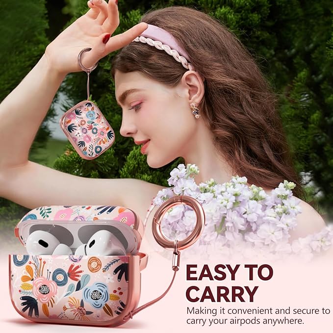 Inesore for AirPods Pro 2nd Generation Case Cover with Lock, Flowers Cute AirPod Pro 2 Case Hard iPod Pro Cases for Women Girls with Cleaner Kit for AirPod Pro Cases (2023 USB-C /2022/2019) - Pink