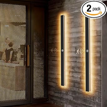 2 Pack 47.25inch Motion Sensor Long Outdoor Wall Lights 35W Black 3000K Warm White Motion Porch Lights IP65 Waterproof Exterior Wall Light Fixtures for Garage Patio Porch