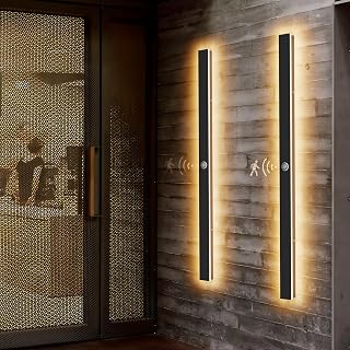 2 Pack 47.25inch Motion Sensor Long Outdoor Wall Lights 35W Black 3000K Warm White Motion Porch Lights IP65 Waterproof Exterior Wall Light Fixtures for Garage Patio Porch - Image 1