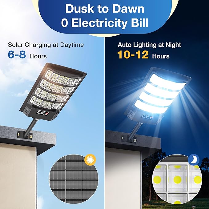 Solar Lights Outdoor Waterproof–6500K LED Street Lights with Motion Sensor & Remote, Dusk to Dawn Flood Lights, Wide Angle Illumination Solar Parking Lot Lights for Yard, Patio, Garage (4 Pack)