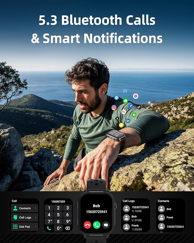Parsonver Smart Watch for Men Women GPS, 10-Day Battery Fitness Tracker with Bluetooth Calling, 100+ Sports Modes, Heart Rate, Sleep Monitor, Step Counter, Activity Tracker for Android & iPhone, Black