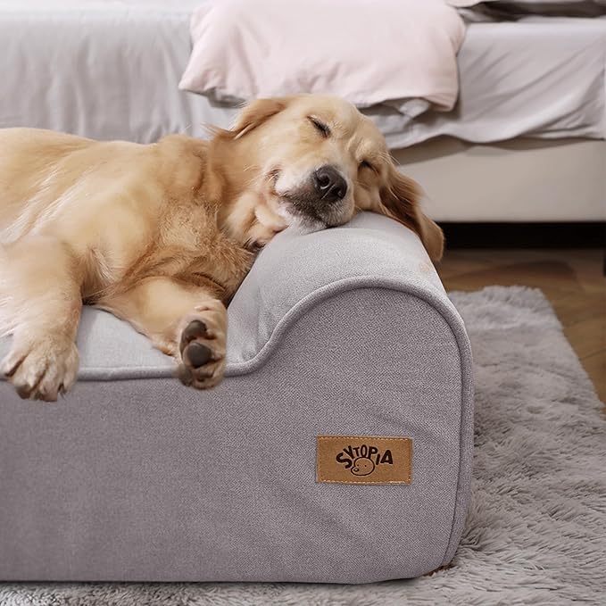 Sytopia XXL 35D Memory Foam Dog Bed, 7 Inch Thick Extra Large Orthopedic Couch for Senior Dogs Over 100 Pounds, Water Resistant and Washable Cover, Liner, Grey