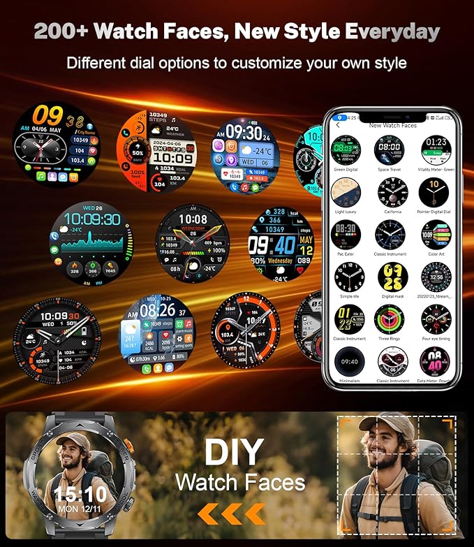 Military Smart Watches with 1000 mAh Battery/Flashlight/3 Bands,1.75'' HD Display Smart Watch(Make Call),IP68 Waterproof Fitness Tracker with Heart Rate,Sleep Monitor,100+ Sport Modes,for iOS Android