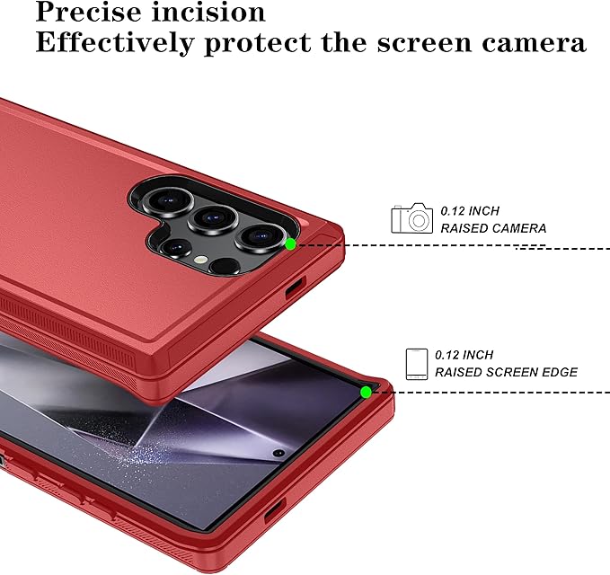 ONOLA Compatible with Samsung Galaxy S24 Ultra Case with HD Screen Protector, Heavy Duty Shockproof & Dropproof 3-Layer Cover Phone Case,RedBlack