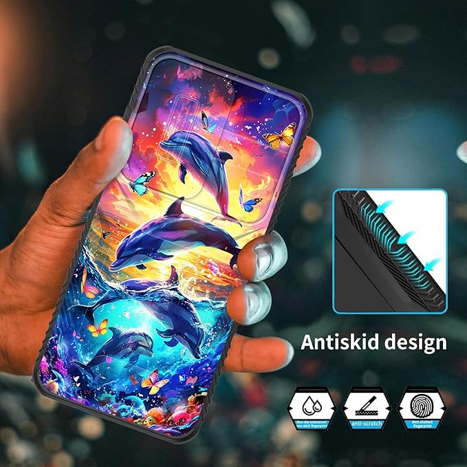 for Galaxy S26 Case Built in Slide Camera Lens Cover,Heavy Duty Shockproof Protection Dual Layer Case for Samsung Galaxy S26 6.3" 2026,Dolphins and Butterflies
