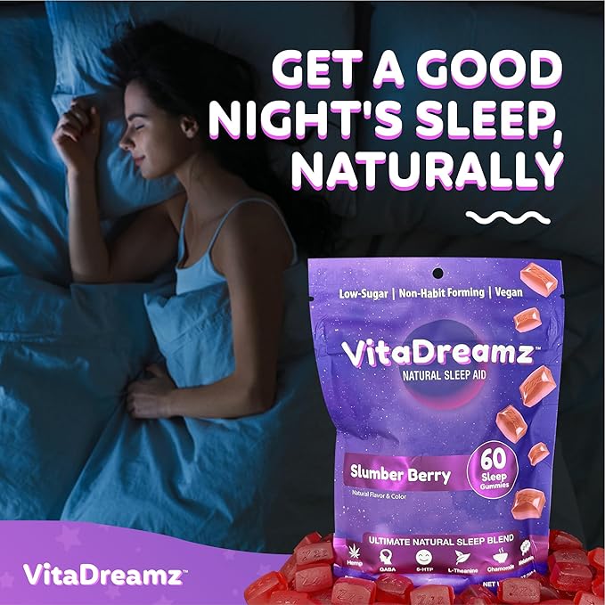 Melatonin Gummies for Sleep - Natural Sleep Aid Supplement with L-Theanine & GABA - SleepEZ Pillowz 60 Count