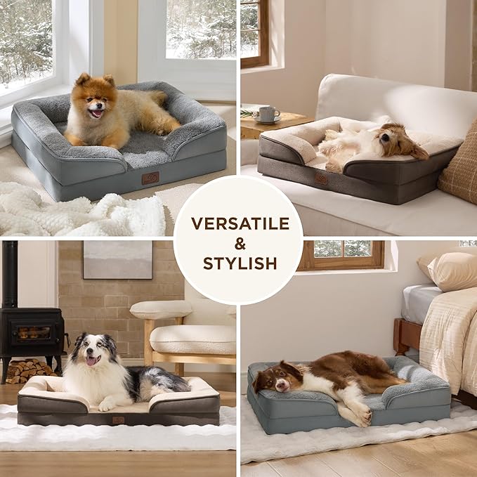 Bedsure Self Warming Orthopedic Dog Beds Large Sized Dog - Washable Large Dogs Bed Waterproof, Big Comfort Dogs Couch Sofa with Removable Cover, Pet Bed with Nonskid Bottom, Grey, Non-Electric