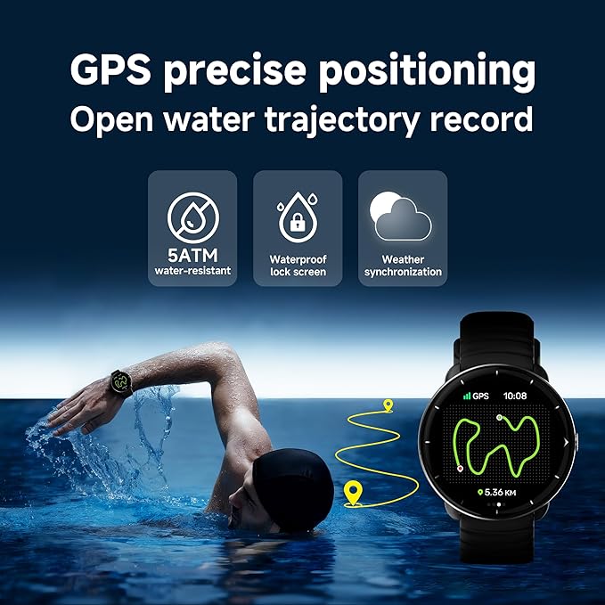 Smartwatch for Swimming 5ATM with GPS, Compass, AI Swim Analysis, Heart & Sleep Tracking, 100+ Sports Modes, HD Display, Long Battery Life, Fitness & Outdoor Training Watch - Men & Women (LIGHT BEIGE)
