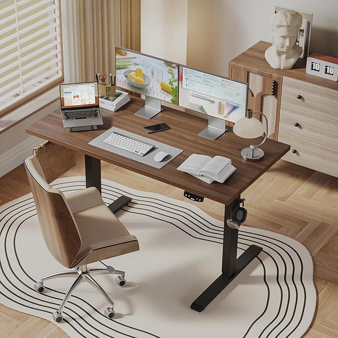 Agilestic Height Adjustable Electric Standing Desk, 48 x 24 Inches Stand Up Desk, Ergonomic Raising Computer Table with Memory Preset Button, Two-Piece Desktop, Dark Walnut