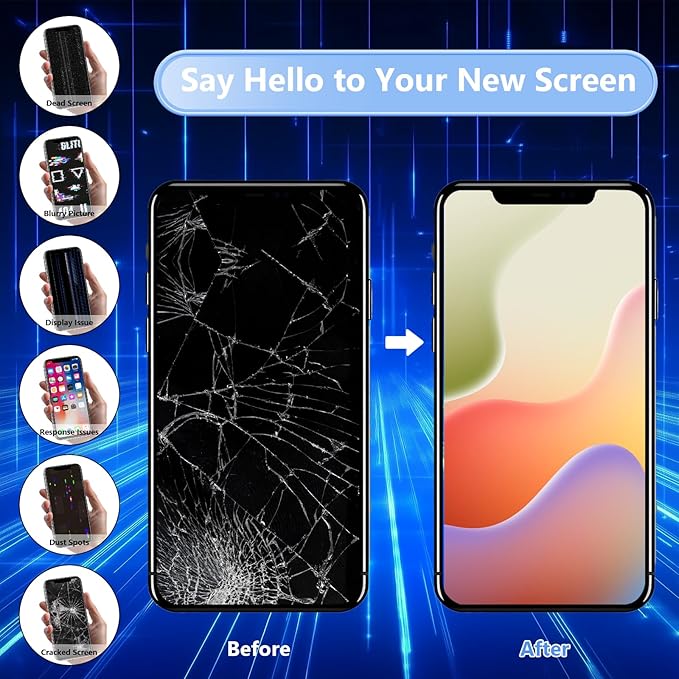 for iPhone XR Screen Replacement, 6.1 inch LCD Display 3D Touch Full HD Digitizer Frame Assembly, Compatible with A1984, A2105, A2106, A2108 Models, Repair Kit + Screen Tempered Protector