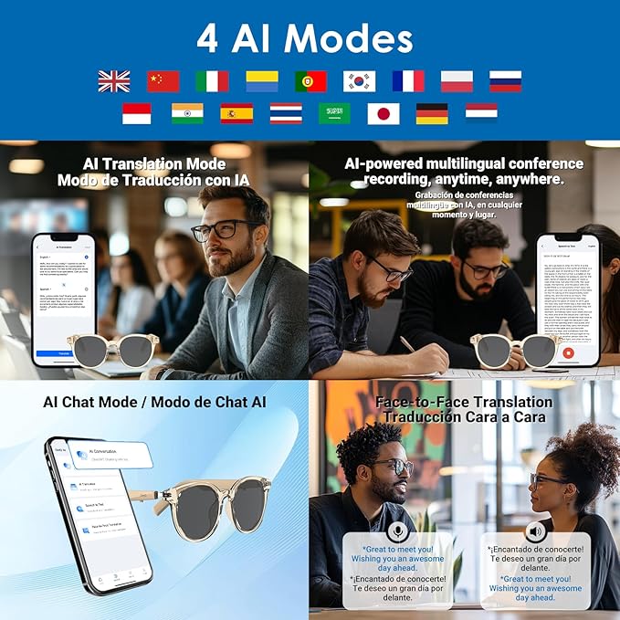 GetD Smart Glasses - Translucent Beige Frames, 100% UV & Glare Protection. Bluetooth AI Music Glasses for Men & Women with Polarized Lenses, AI Translator, 11H Battery Life, for Travel & Daily.