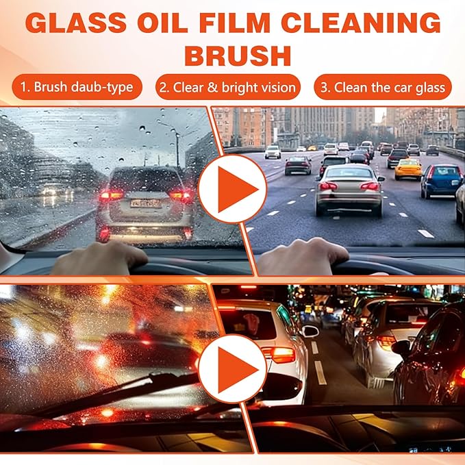 2Pcs Handheld Glass Oil-Film Remover, Upgrade Emulsion Cleaner Glass Cleaning Board, Automotive Glass Cleaner Oil Film Cleaning Brush for Car Windshields(Emulsion+Brush Board)